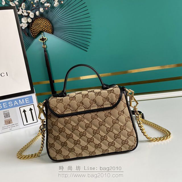 Gucci古馳包包 G家新款女包 款號:583571 古奇杏布配黑皮手提肩背斜挎女包  gdj1277
